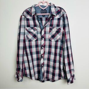 American Rag Red and Blue Plaid Long Sleeve Button Down Casual Shirt Size XL